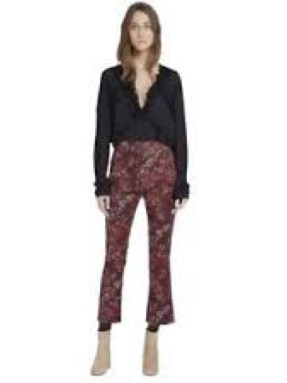 NWT IRO "Imae" Woven Floral Metallic Brocade Cropped Slim Pants, 36